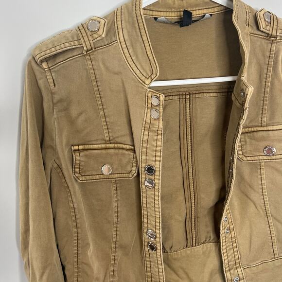 White House Black Market Snap Front Snatch Waist Stretch Military Jacket Size 0 - Picture 9 of 16